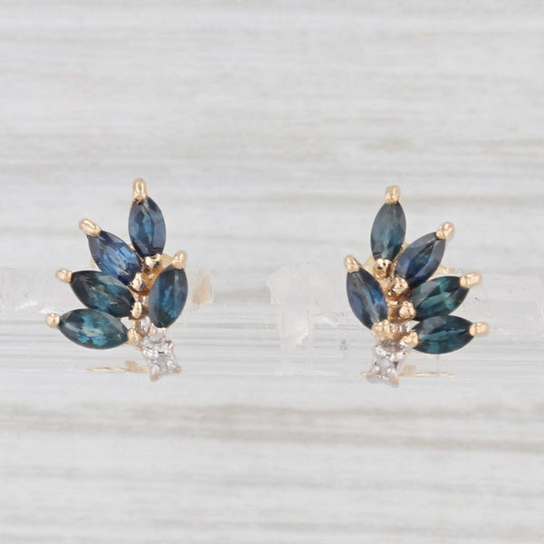 1ctw Blue Sapphire Diamond Stud Earrings 14k Yellow Gold