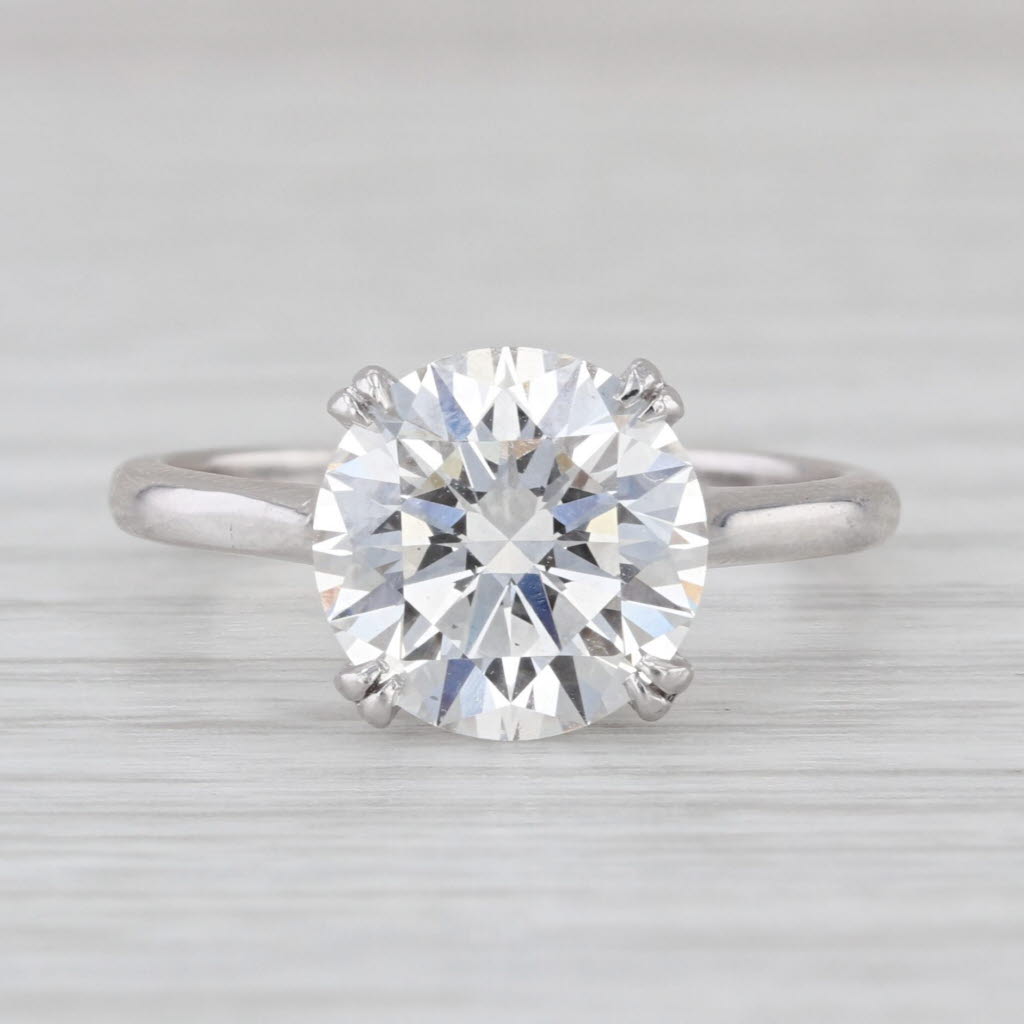 IGI 3.11ctw Round Lab Grown Diamond Engagement Ring 900 Platinum Size 6.5