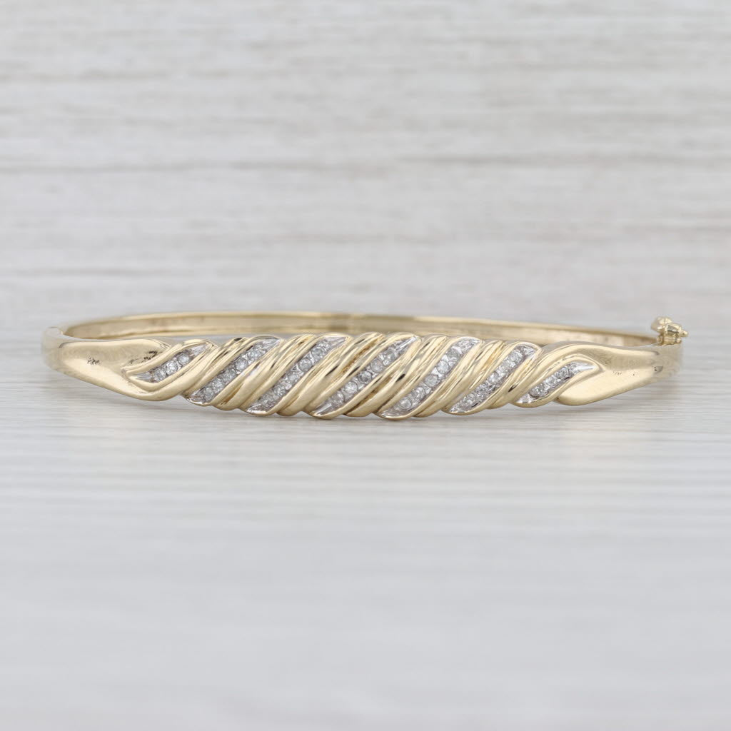 0.20ctw Diamond Scalloped Bangle Bracelet 10k Yellow Gold 7" Hinged