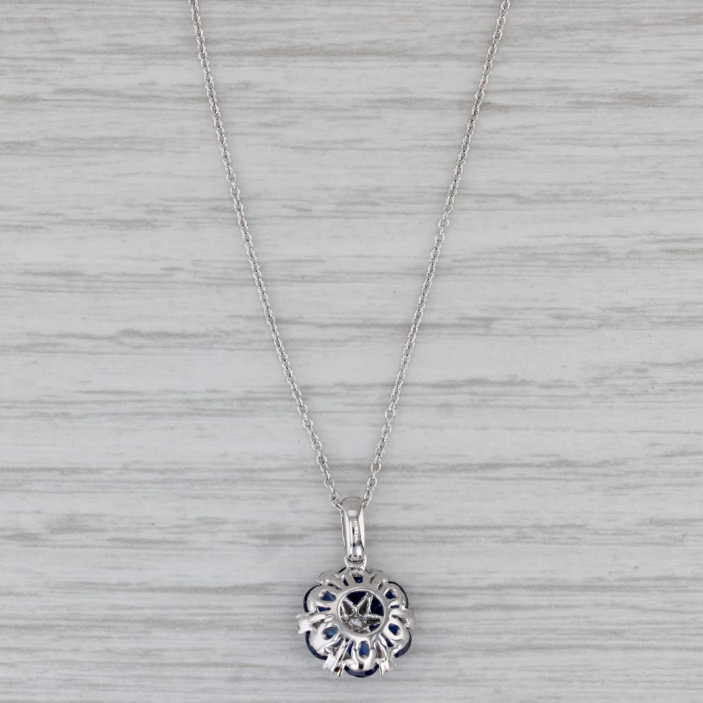 Gray New 1.75ctw Blue Sapphire Diamond Flower Pendant Necklace 14k White Gold 18"