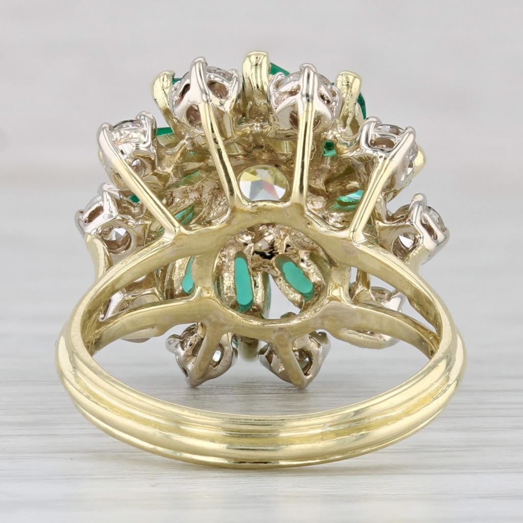 Gray 3.59ctw Lab Created Emerald Diamond Flower Ring 18k Gold Vintage Cocktail Sz 6.5