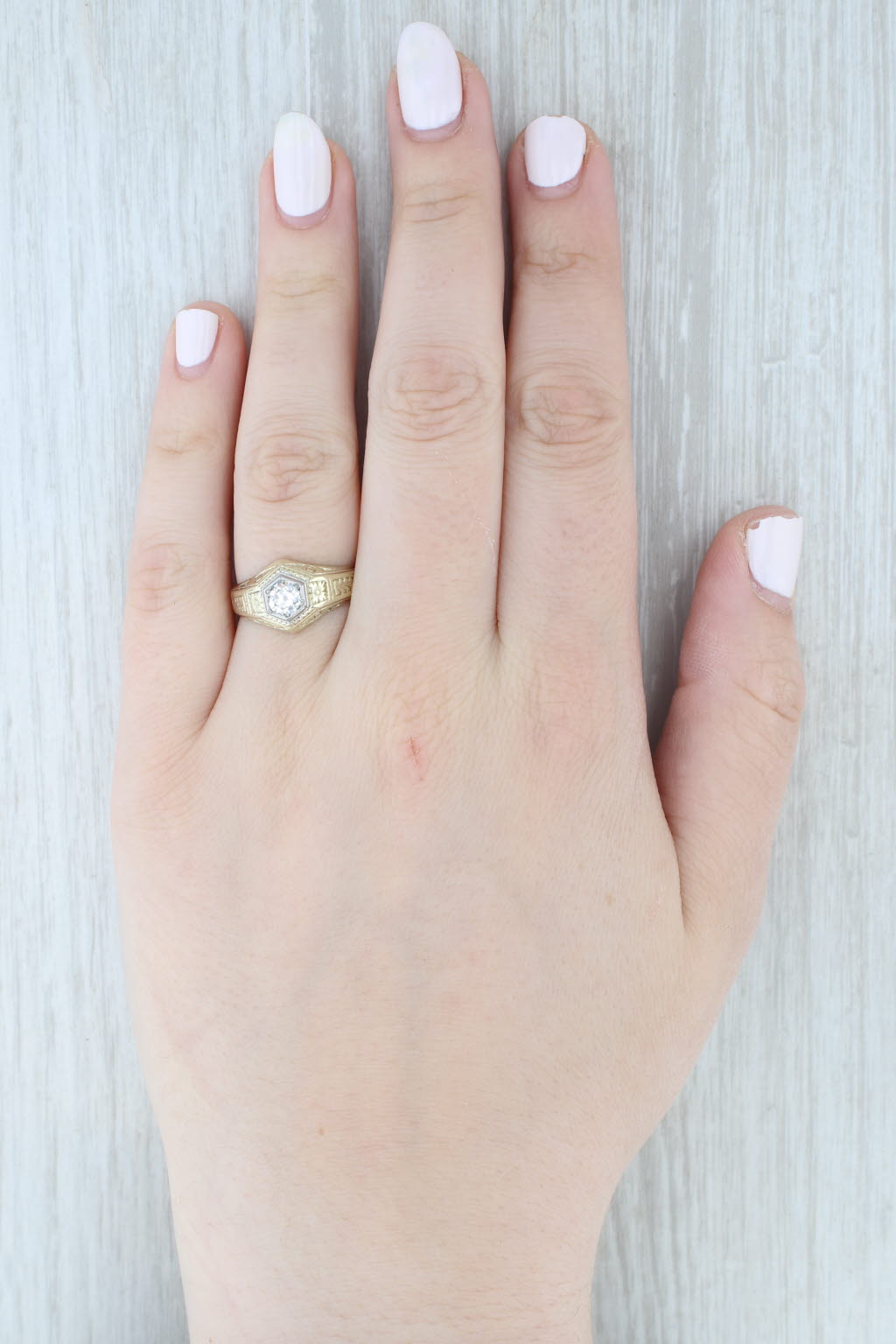 Light Gray Vintage 0.50ct Diamond Solitaire Ring 14k Yellow Gold Floral Art Deco Engagement
