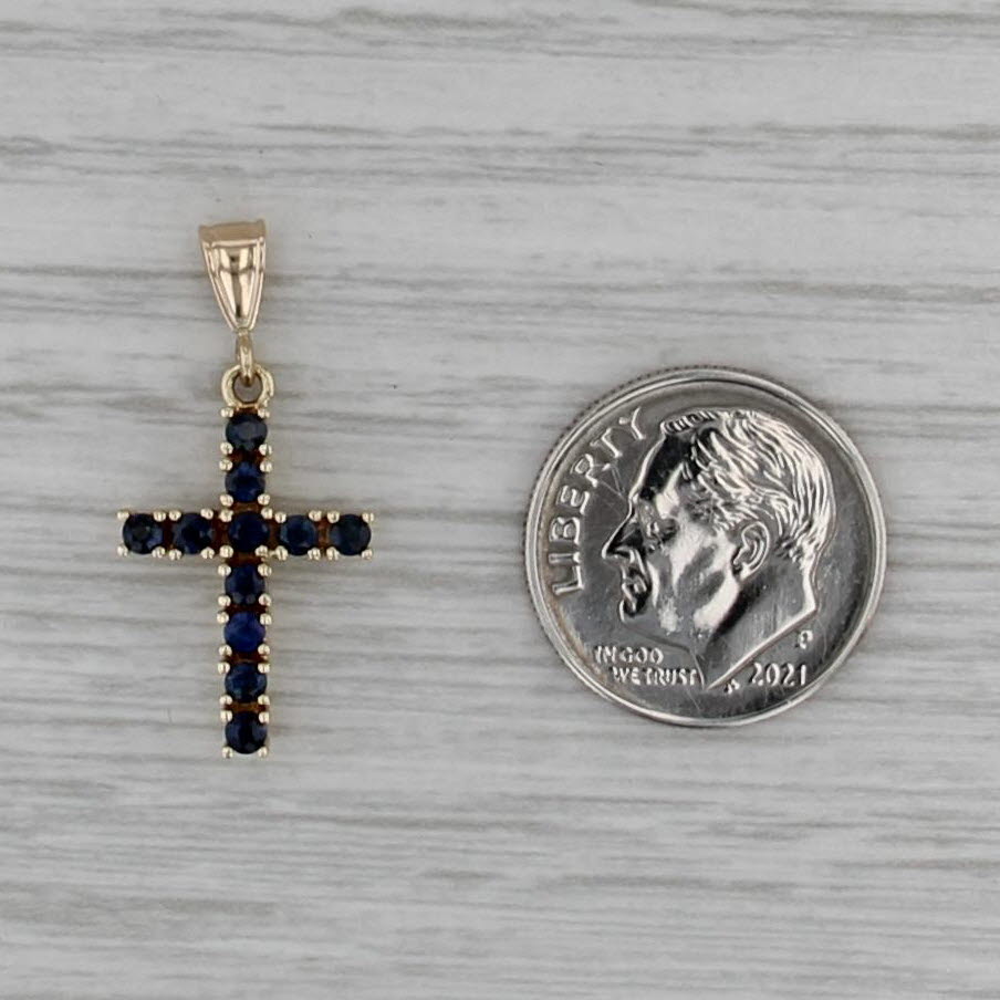 0.50ctw Blue Sapphire Cross Pendant 14k Yellow Gold Small Drop