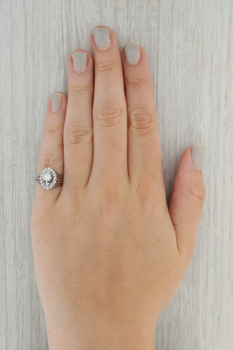 Dark Gray Vintage 0.61ctw Diamond Halo Ring 14k White Gold Size 6 Engagement