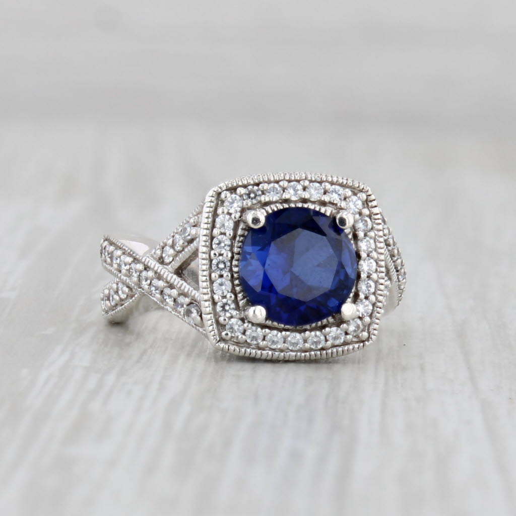 Light Gray 2.83ctw Lab Created Blue Sapphire Cubic Zirconia Halo Ring Sterling Silver Sz 6