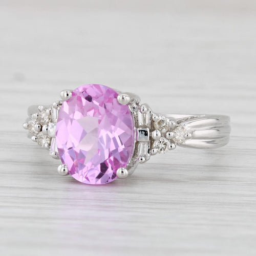 Light Gray 3.54ctw Oval Lab Created Pink Sapphire Diamond Ring 10k White Gold Size 7