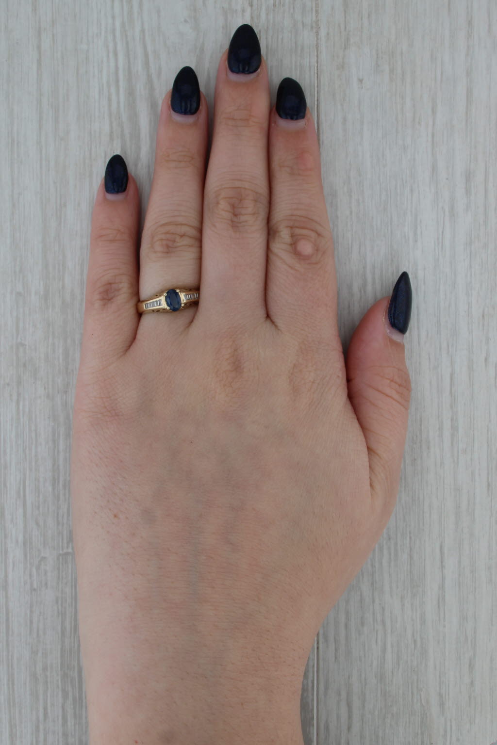 0.78ctw Oval Blue Sapphire Diamond Ring 14k Yellow Gold Size 7.5