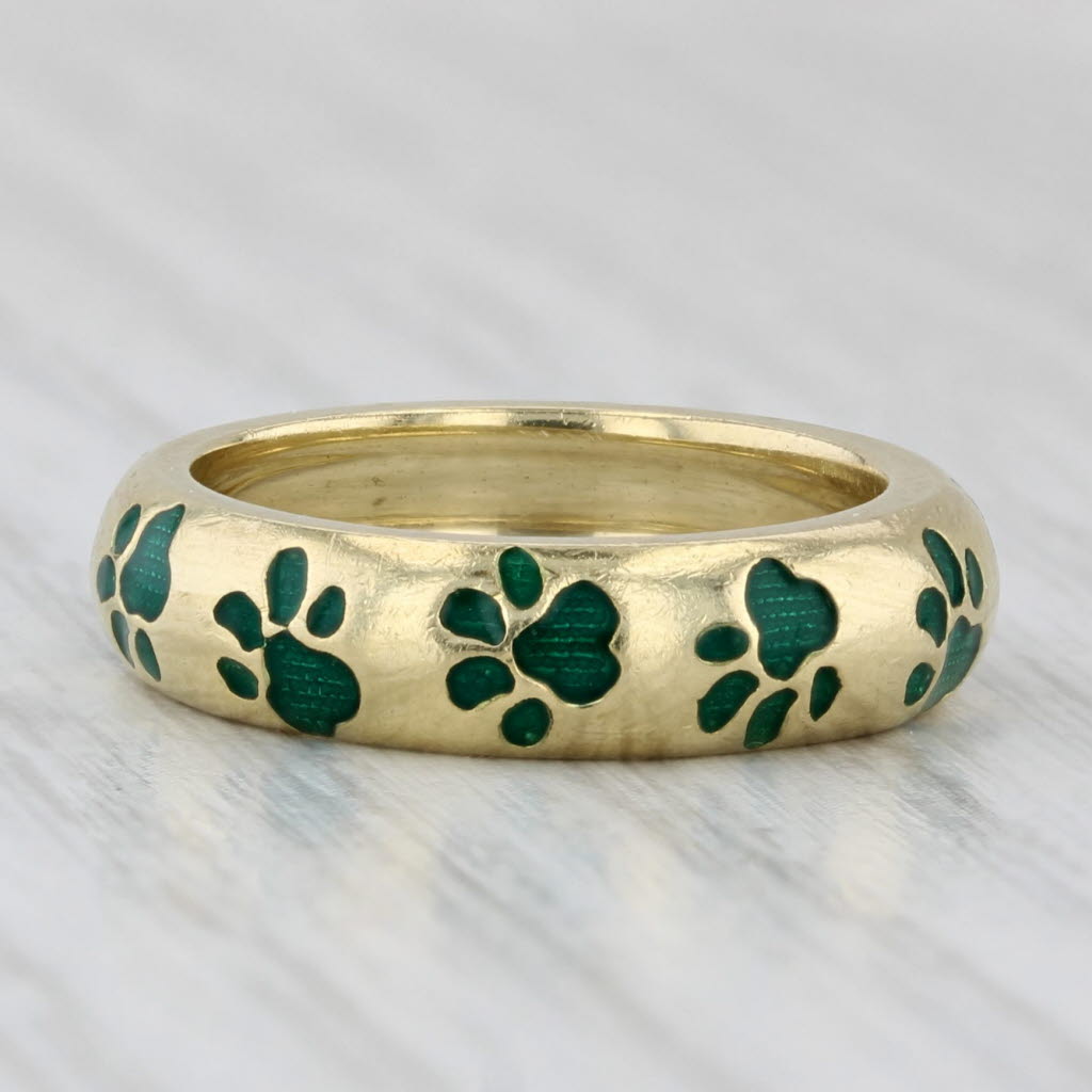 Light Gray Hidalgo Paw Print Ring 18k Yellow Gold Enamel Size 4.5 Band Stackable