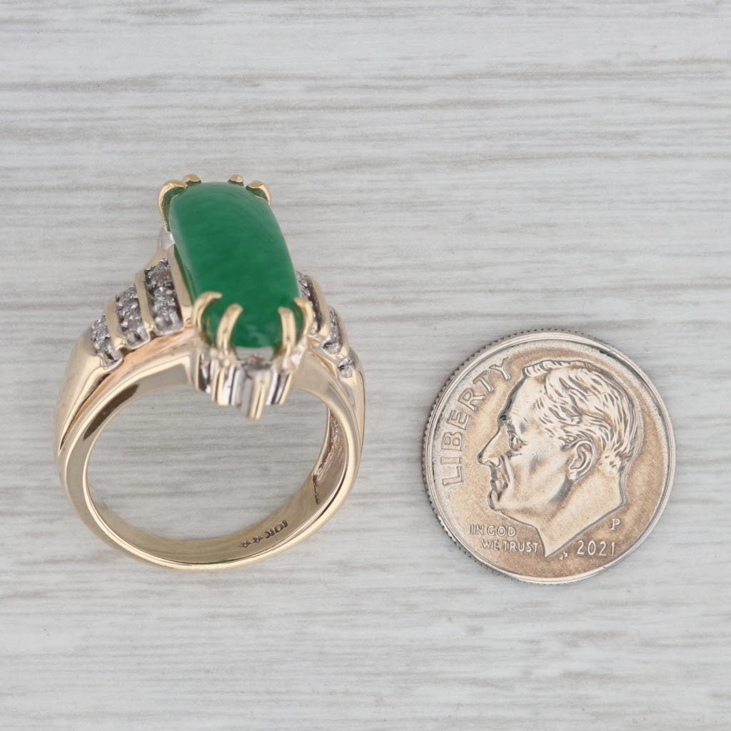 Gray Simulated Jadeite Jade Ring 10k Yellow Gold Size 7.25