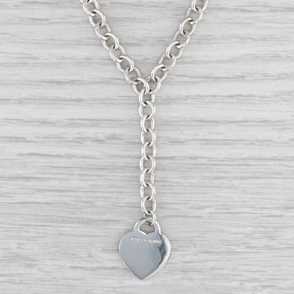 Return to Tiffany ID Heart Pendant Lariat Necklace Sterling Silver 16.5"