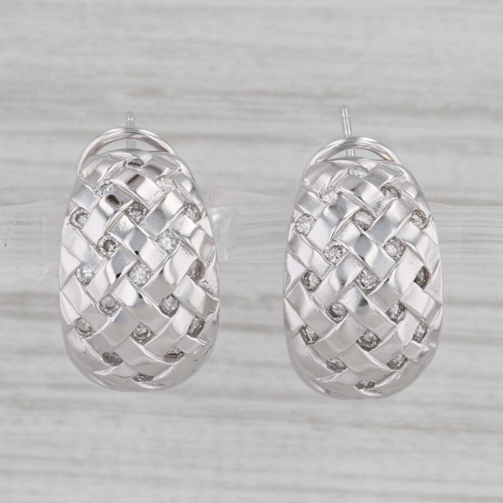 Gray 0.54ctw Diamond Basket Weave Drop Earrings 14k White Gold Omega Backs