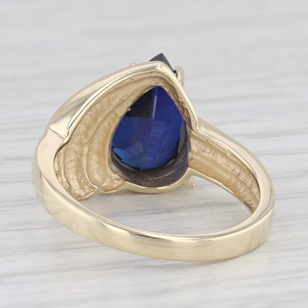 Light Gray 4.30ctw Lab Created Pear Blue Sapphire 10k Yellow Gold Size 8 Ring