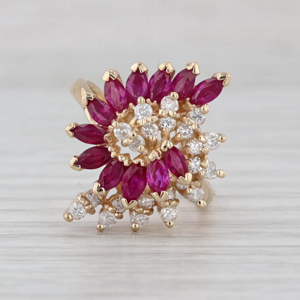 1.90ctw Ruby Diamond Ring 14k Yellow Gold Cocktail Statement Size 6