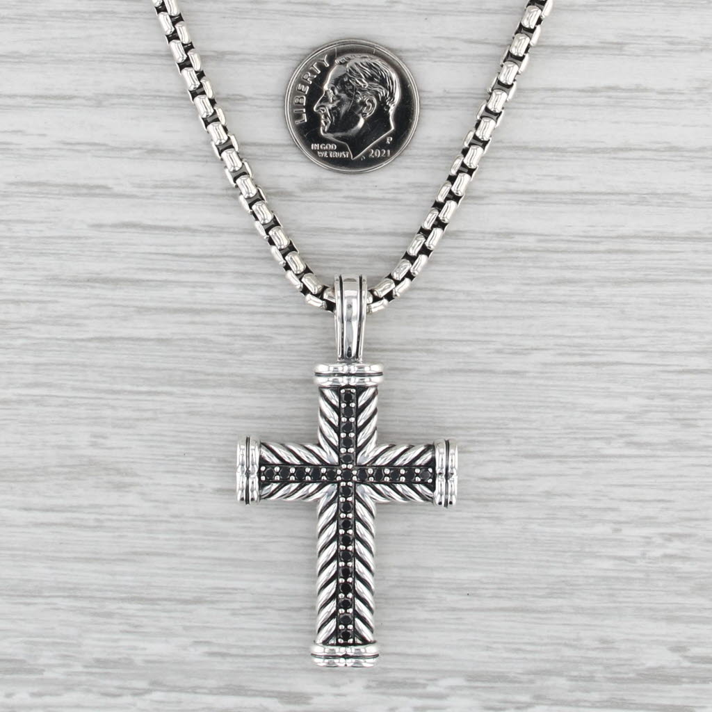 0.52ctw Black Diamond Chevron Cross Pendant Necklace Sterling Silver 22"