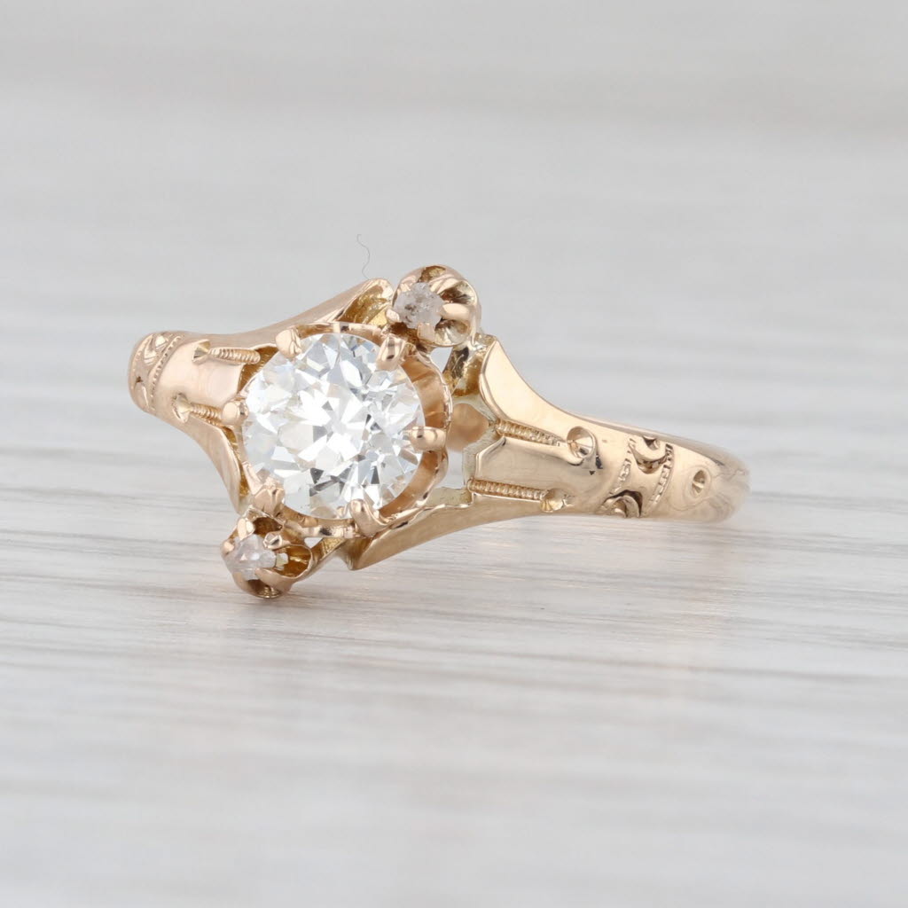 Antique Old European Cut Diamond Engagement Ring 10k Yellow Gold Size 6.75