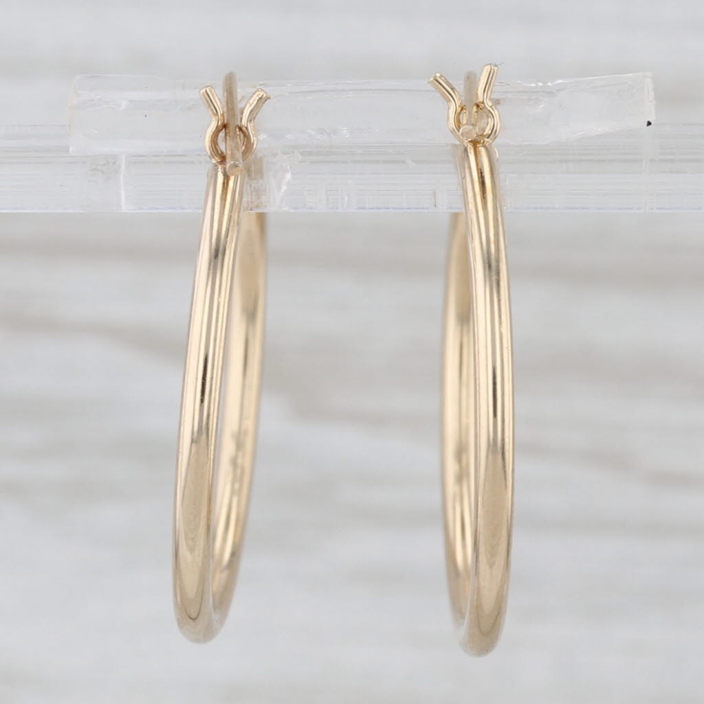 Hoop Earrings 14k Yellow Gold Snap Top Round Hoops 24.3 x 1.7mm