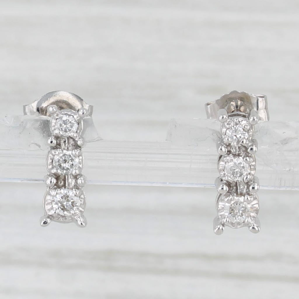 Light Gray 0.23ctw Diamond 3-Stone Journey Drop Earrings 14k White Gold