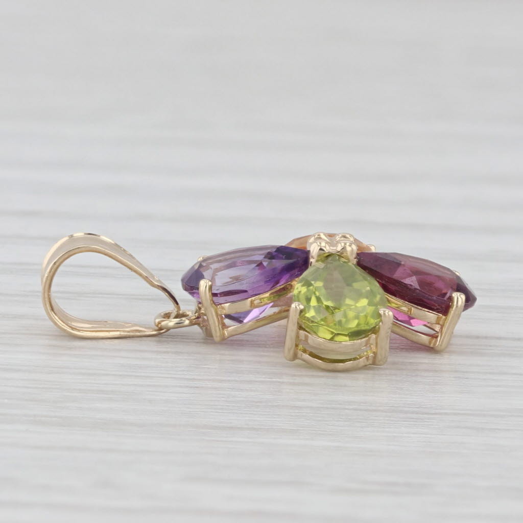 Light Gray 3.20ctw Gemstone Flower Pendant 14k Yellow Gold Amethyst Citrine Peridot Garnet