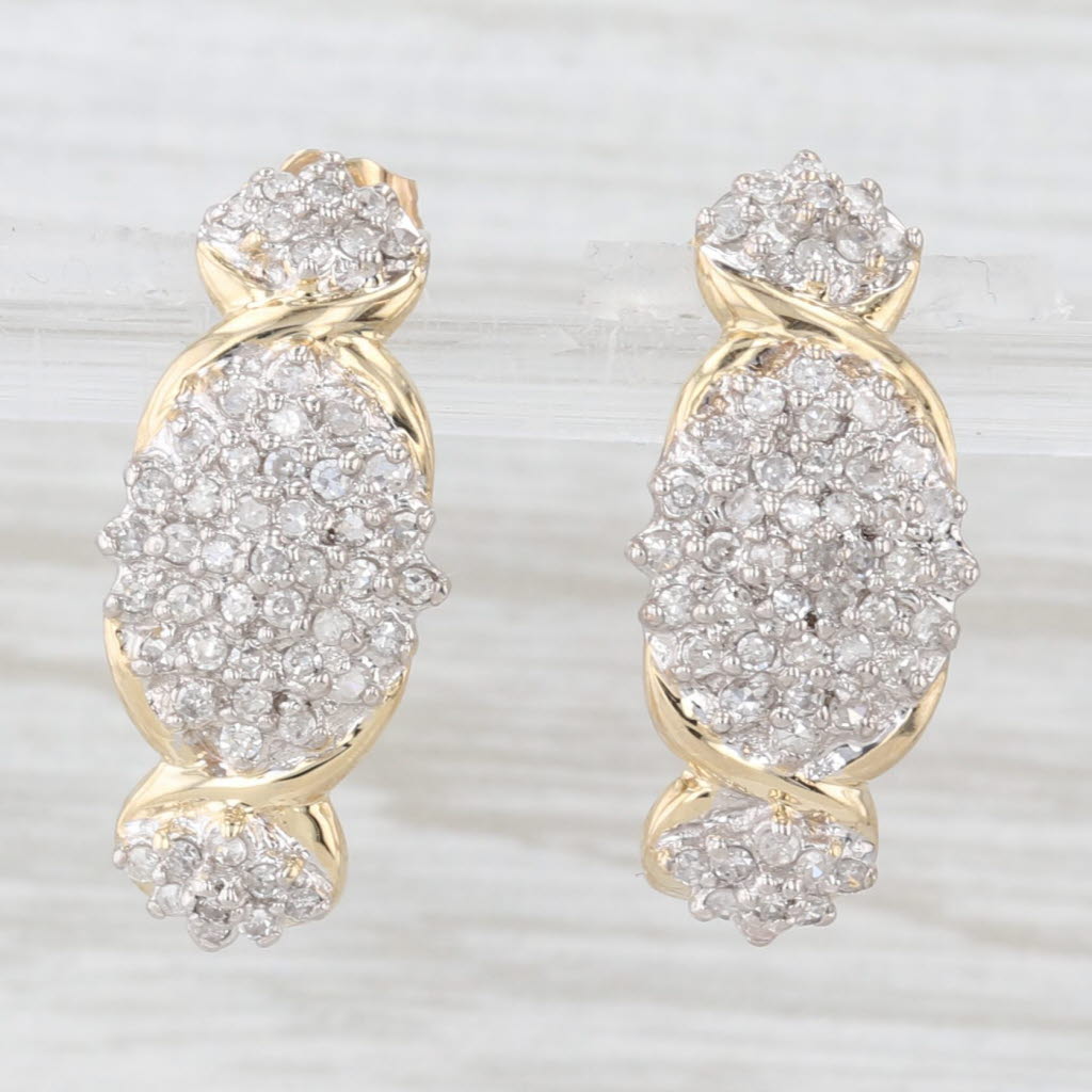 Light Gray 0.50ctw Diamond Cluster Drop Earrings 10k Yellow Gold