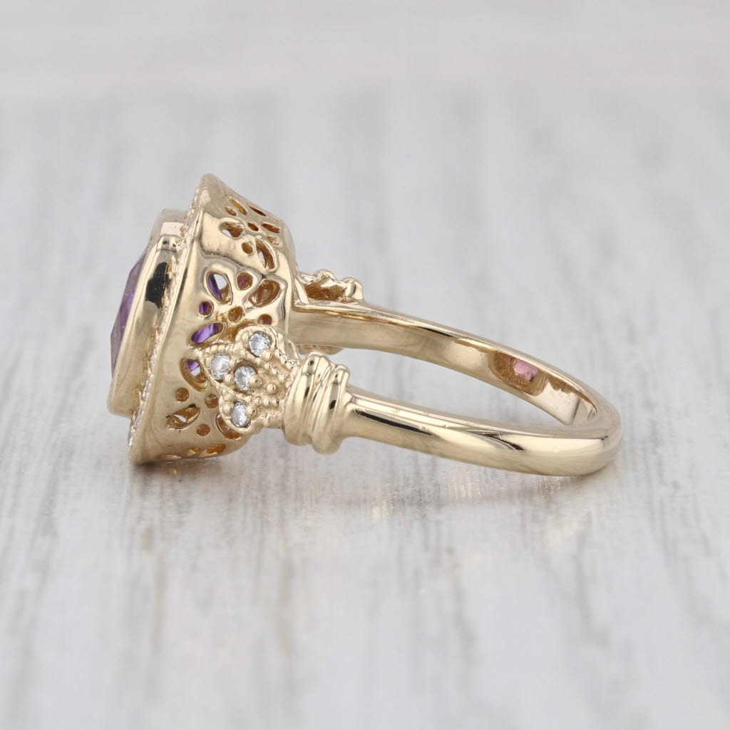 2.90ctw Amethyst Halo Ring 14k Yellow Gold Size 6.75 Openwork Flowers