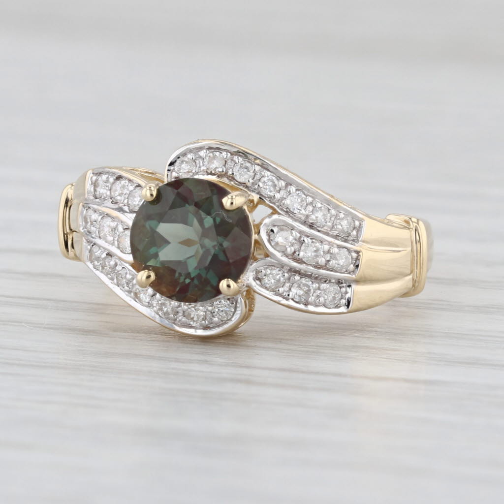 1.49ctw Andesine Labradorite Diamond Bypass Ring 14k Yellow Gold Size 8