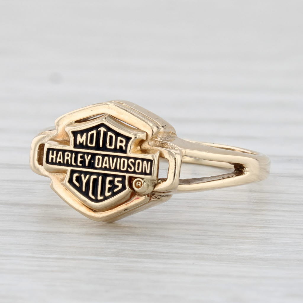 Light Gray Harley Davidson Motorcycles Logo Signet Ring 10k Yellow Gold Size 7.25 Stamper