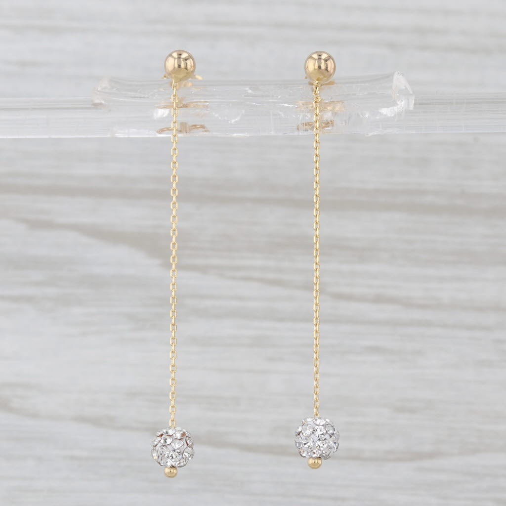 Cubic Zirconia Bead Chain Dangle Earrings 14k Yellow Gold Butterfly Backs