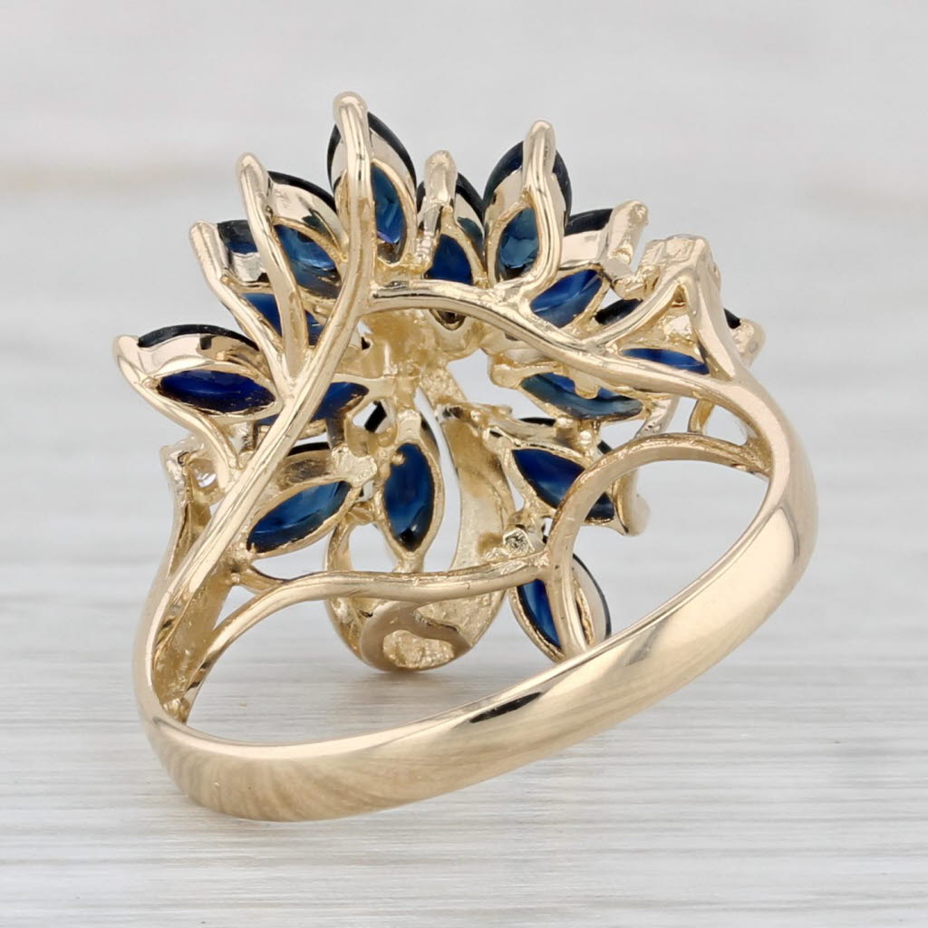 Light Gray 1.40ctw Blue Sapphire Diamond Cluster Flower Ring 14k Yellow Gold Sz 7 Cocktail