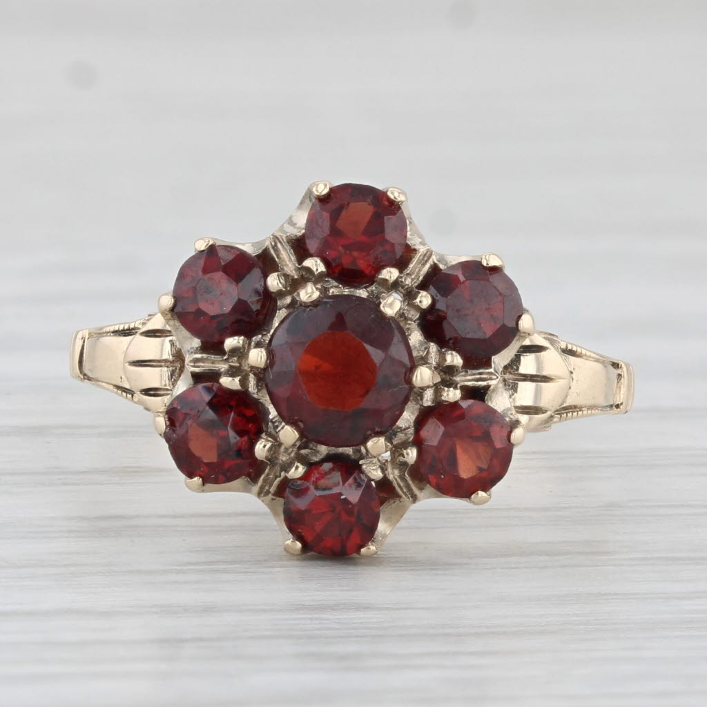 Light Gray 0.78ctw Garnet Flower Cluster Ring 10k Yellow Gold Size 7