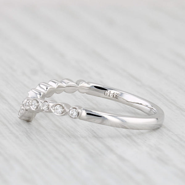 New 0.10ctw Diamond Ring 14k White Gold Contoured V Guard Size 6.5 Wedding Band