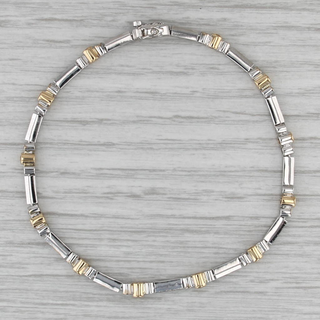 0.68ctw White Yellow Diamond Bracelet 18k White Yellow Gold 7.5" Bar Chain