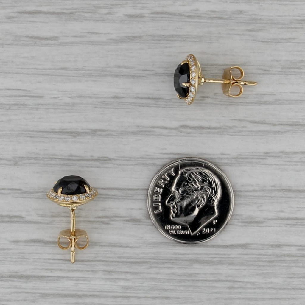3.55ctw Black White Diamond Halo Stud Earrings 18k Yellow Gold Round Studs