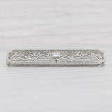 Light Gray Art Deco Diamond Filigree Bar Brooch Platinum 14k Gold Vintage Pin