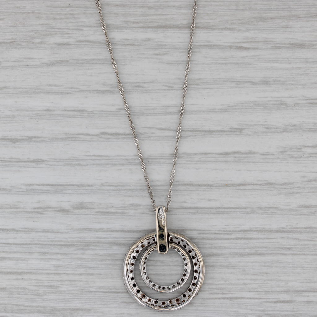 Gray 0.93ctw Diamond Eternity Circles Pendant Necklace 14k Gold 19" Singapore Chain