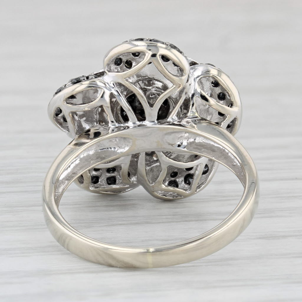 Light Gray 1ctw Black White Diamond Flower Ring 14k White Gold Size 6.75 Cocktail