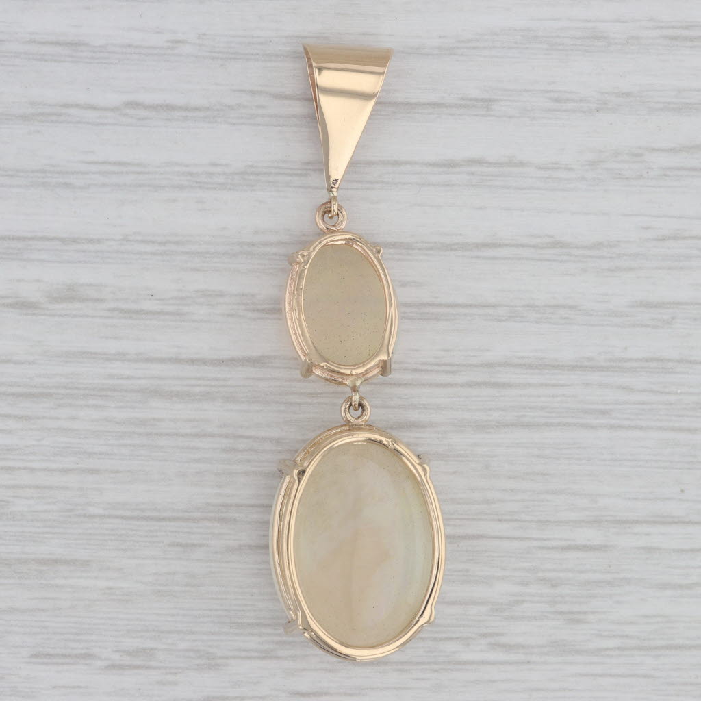 Gray Large Oval Opal Drop Pendant 14k Yellow Gold