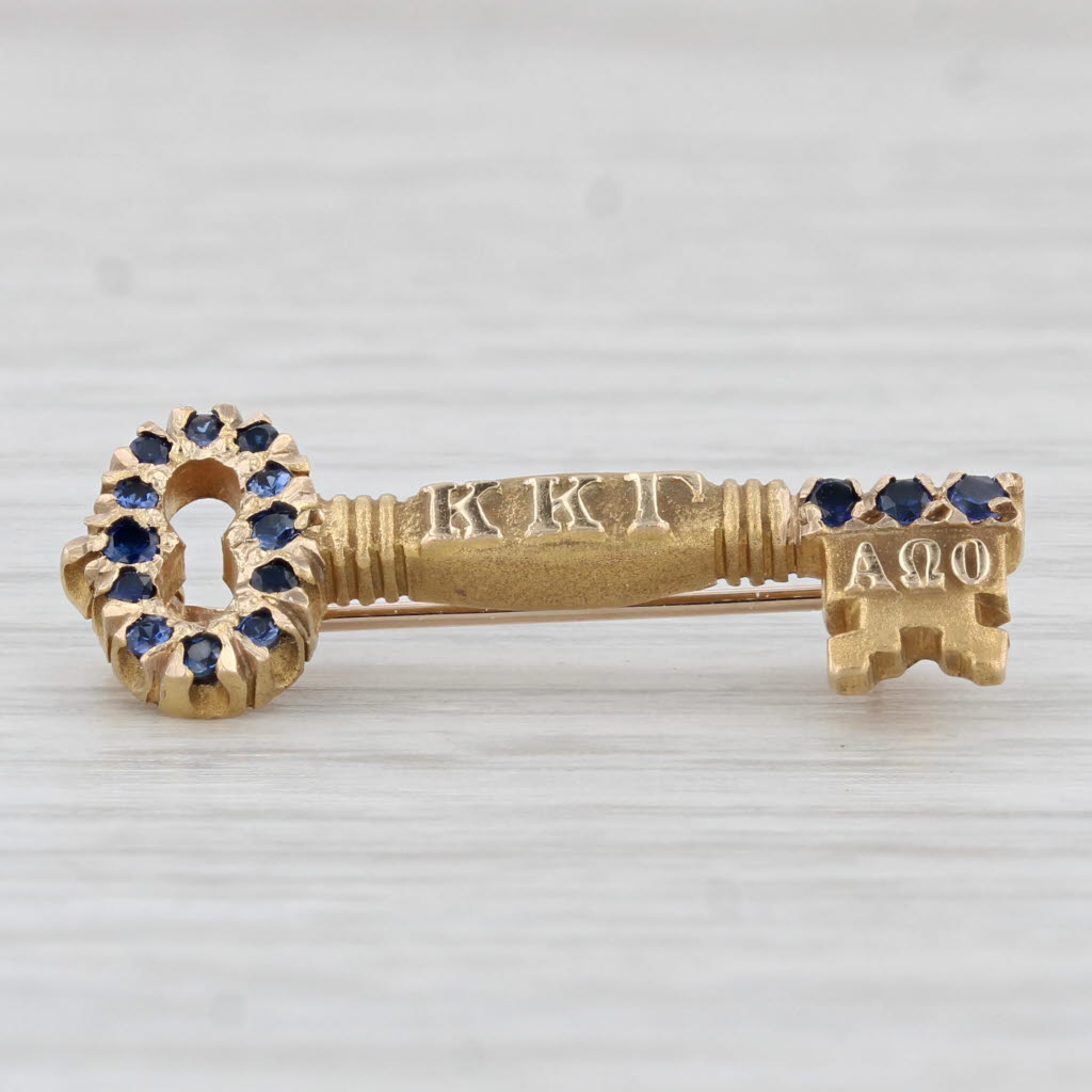 Light Gray Kappa Kappa Gamma Sorority Key Badge 10k Gold Lab Created Sapphire Pin