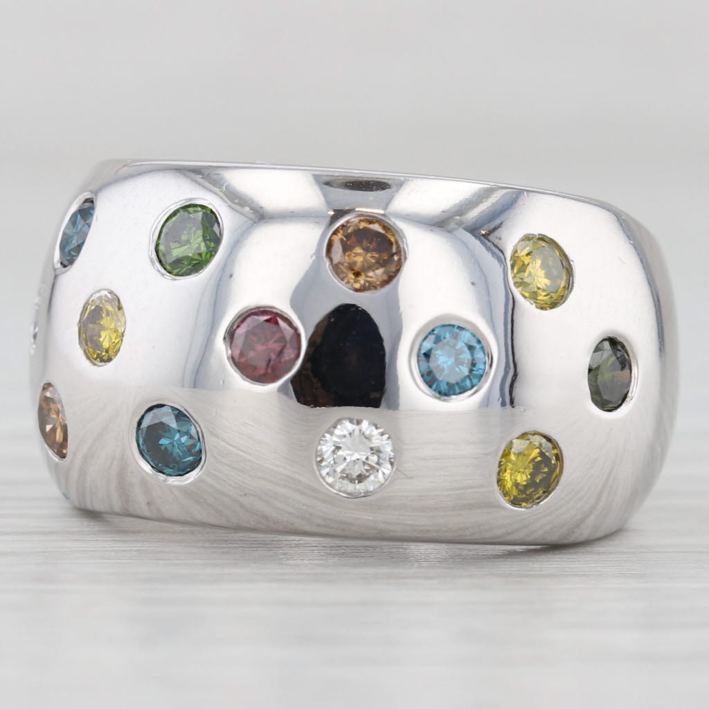 Light Gray 0.83ctw Colorful Diamond Dots Ring 18k White Gold Size 7 Cocktail