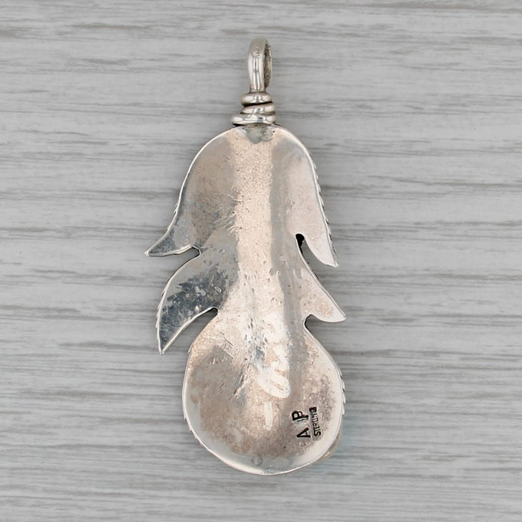 Navajo Feather Pendant Sterling Silver Turquoise Vintage Native American