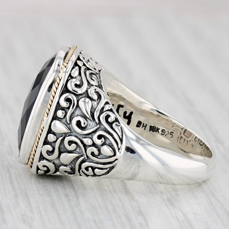 Effy Smoky Quartz Ring Ornate Sterling Silver 18k Gold Size 7.25