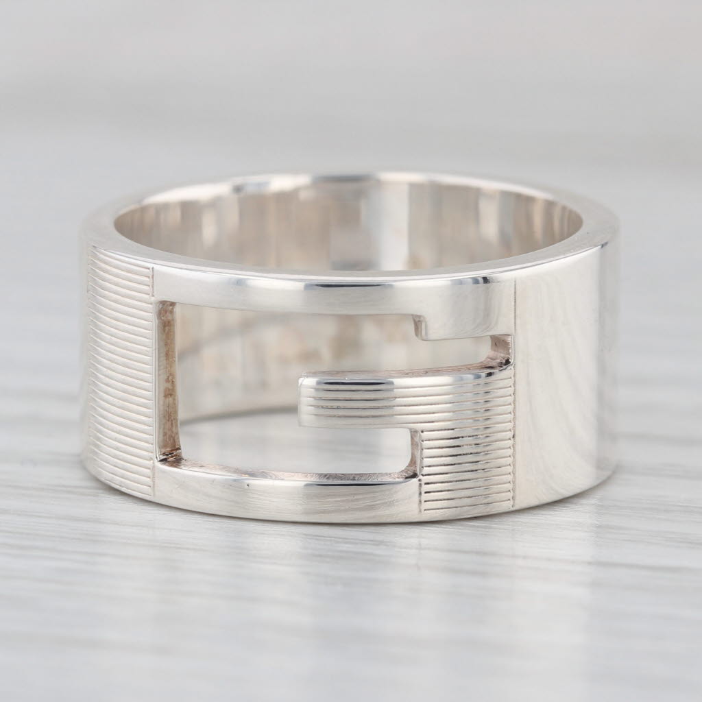 Gucci G Cutout Ring Sterling Silver Size 11.5 Wide Band