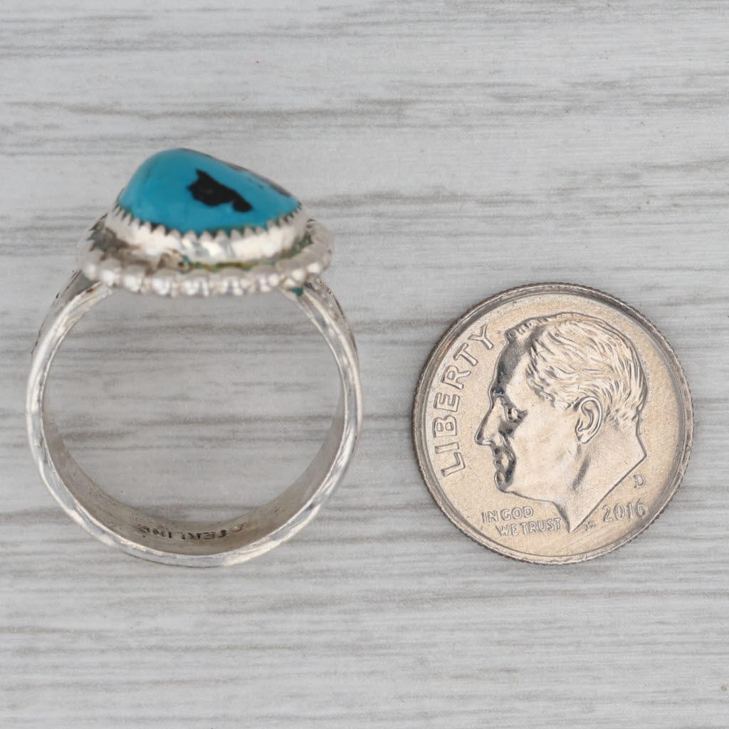 Vintage Native American Turquoise Ring Sterling Silver Size 7.75 Statement