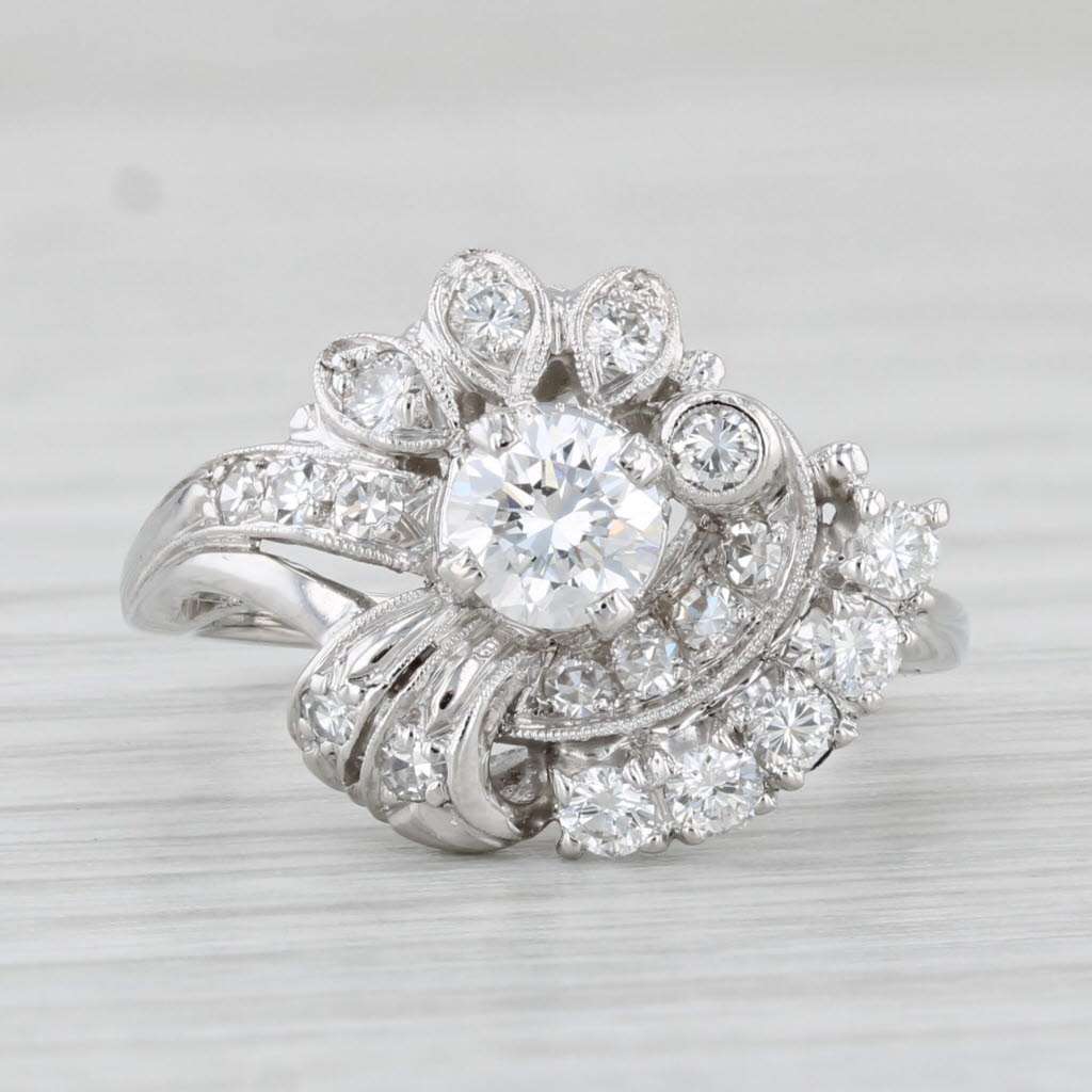 Light Gray Vintage Retro 1ctw Diamond Cluster Swirl Ring Platinum Size 6 Engagement