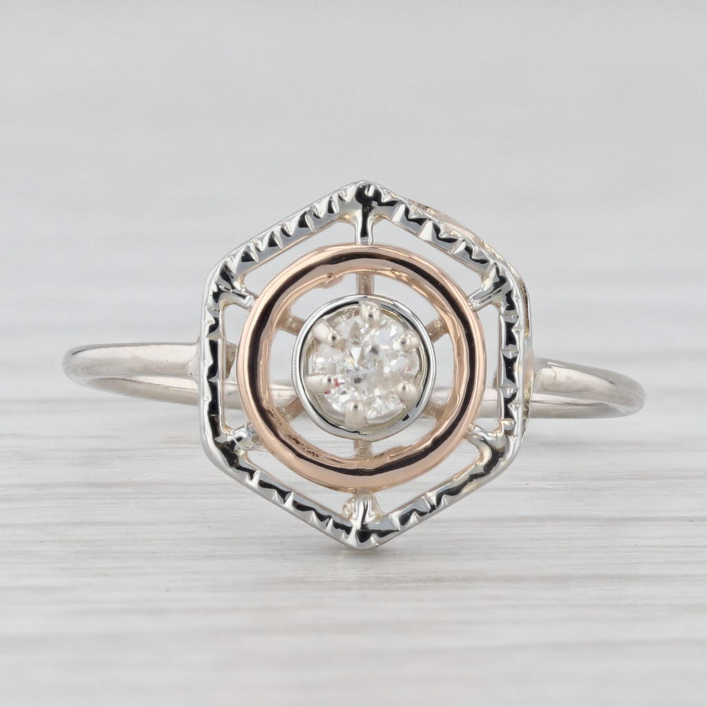 Light Gray Antique 0.10ctw Diamond Solitaire Ring 10k White Rose Gold Old European Cut