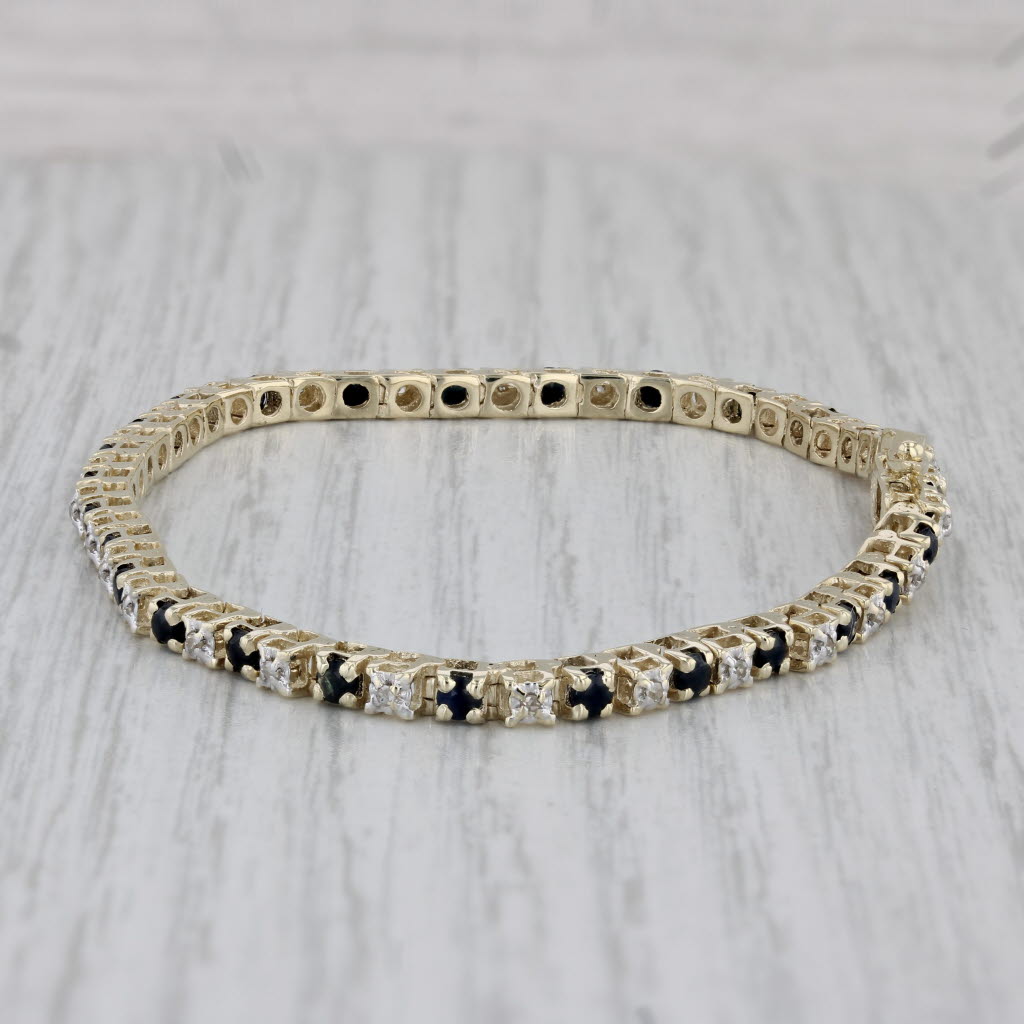 Gray 1.80ctw Blue Sapphire Diamond Tennis Bracelet 10k Yellow Gold 6.75"