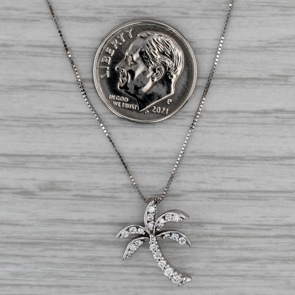 0.19ctw Diamond Palm Tree Pendant 14k White Gold 17.25" Box Chain