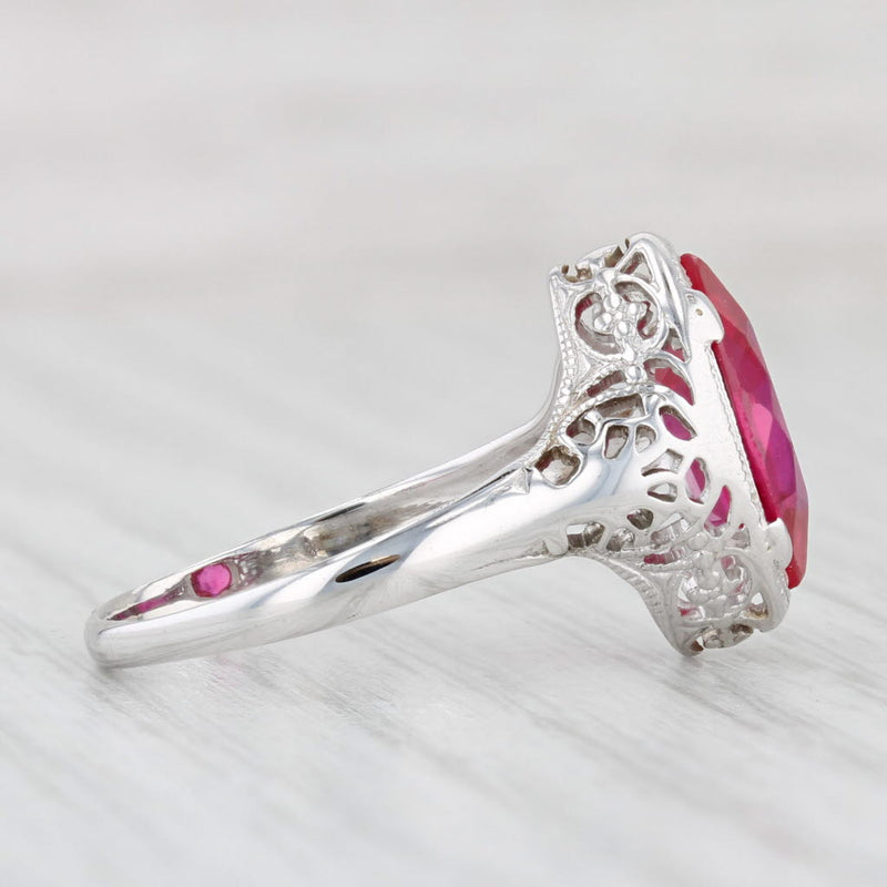 Light Gray Vintage 2.40ct Lab Created Ruby Ring 18k White Gold Size 7.75 Marquise Solitaire