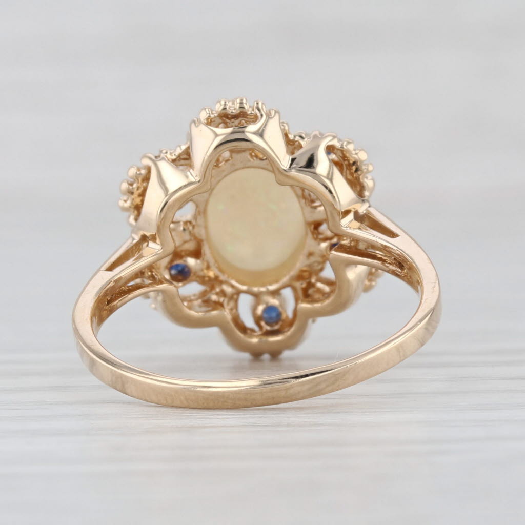 Opal Blue Sapphire Halo Flower Ring 14k Yellow Gold Size 7.75