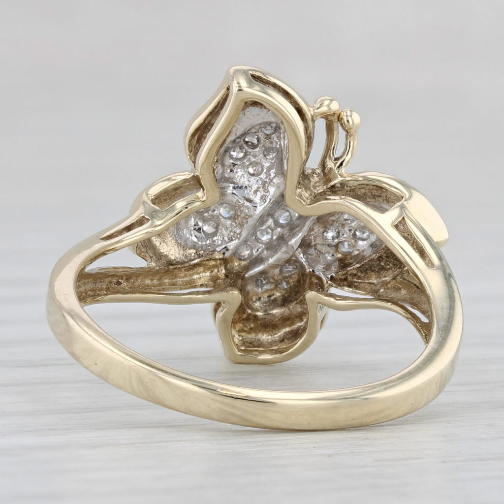 Light Gray Diamond Cluster Butterfly Ring 10k Yellow Gold Size 7.5