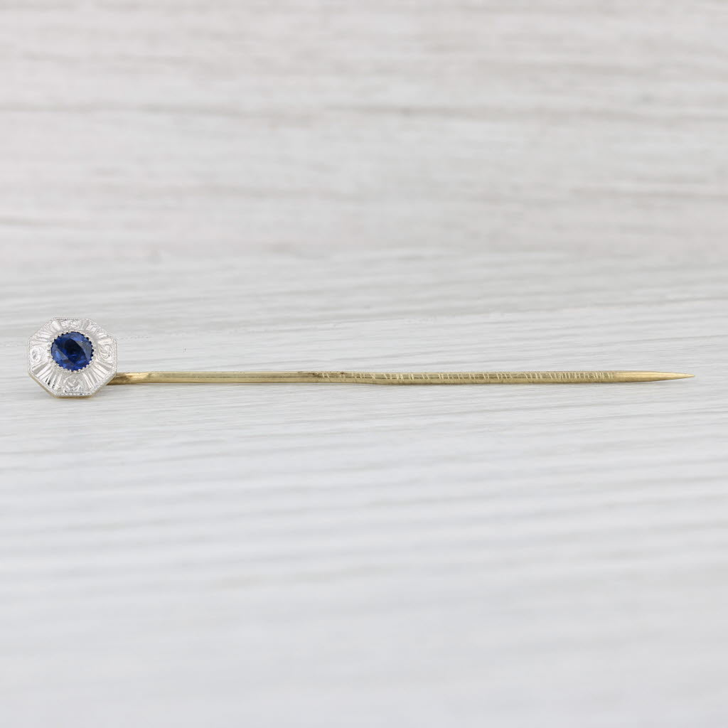 Light Gray Antique 0.35ct Lab Created Blue Sapphire Stickpin 14k Gold Platinum